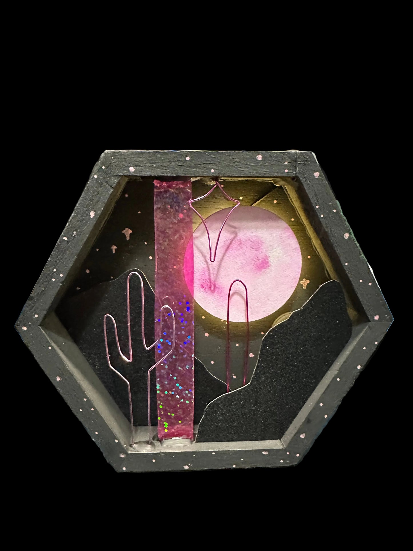 Caja de sombras iluminada "Luna rosa n.º 3"