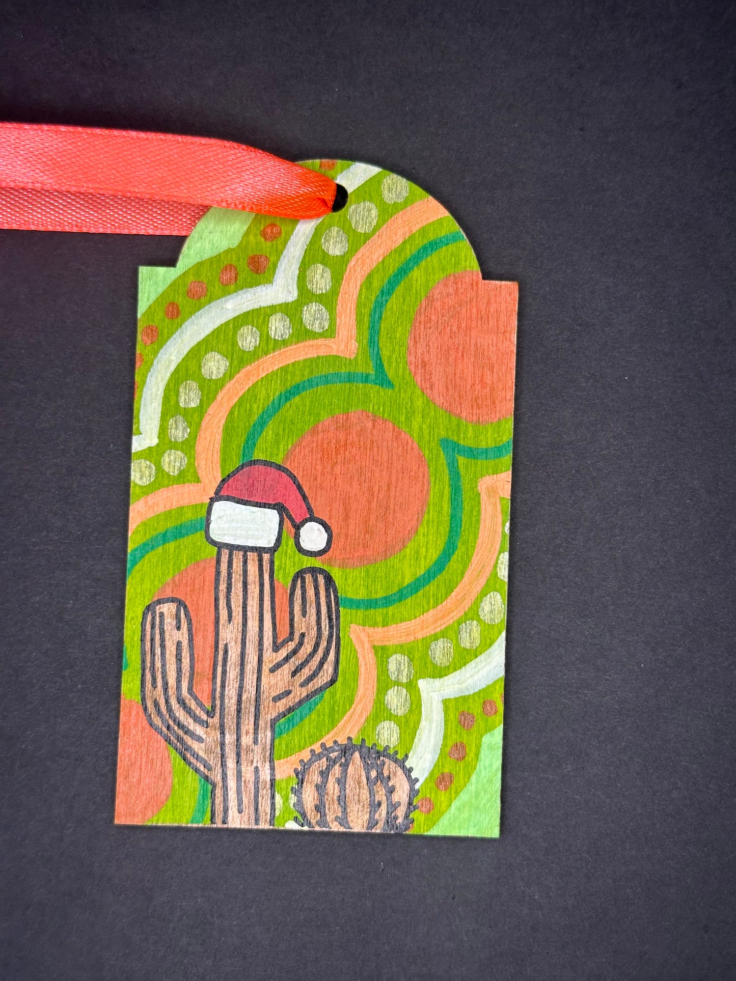 Green and Orange Santa Saguaro Gift Tag Ornament