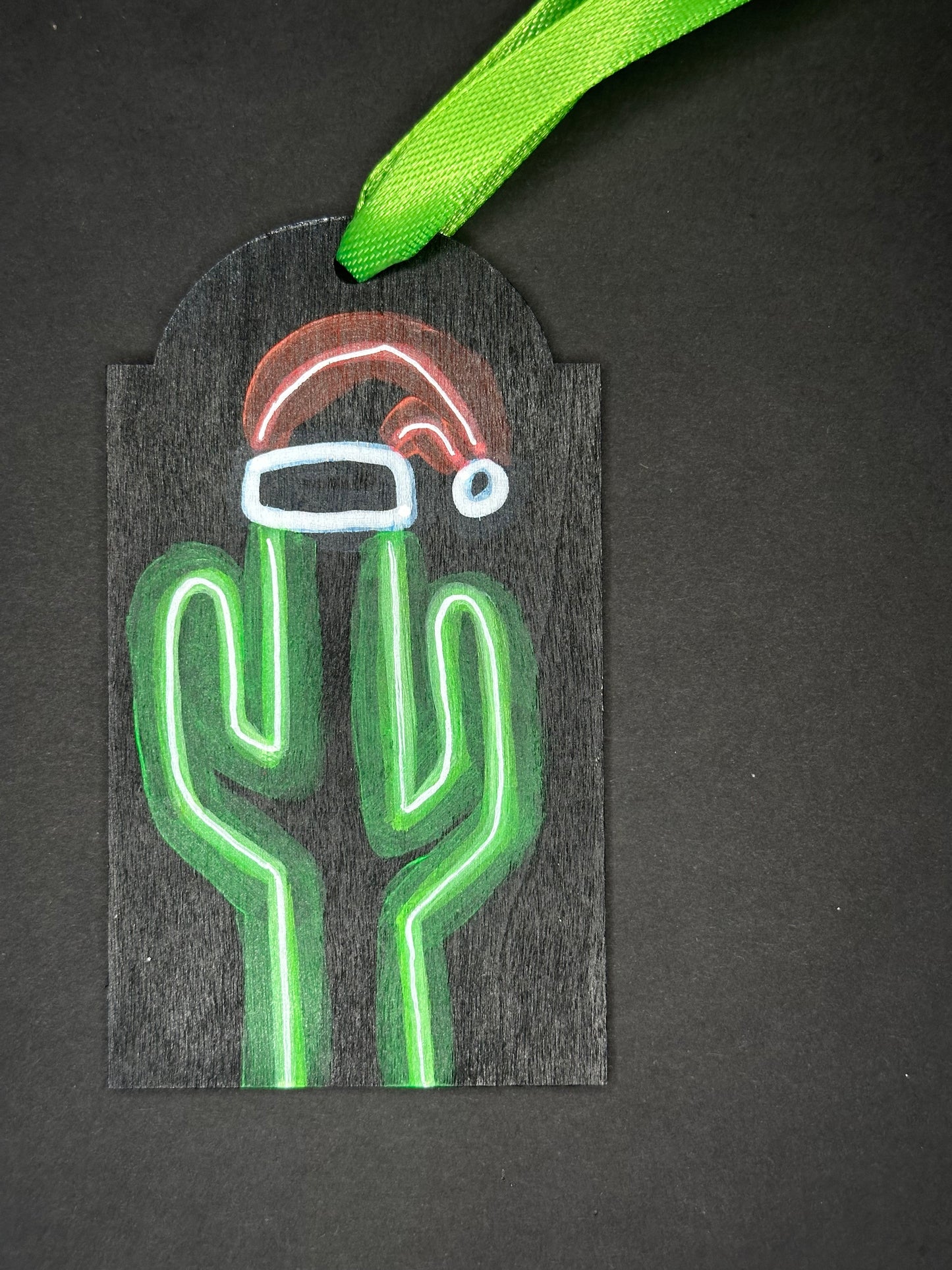 Green Neon Santa Saguaro Gift Tag Ornament
