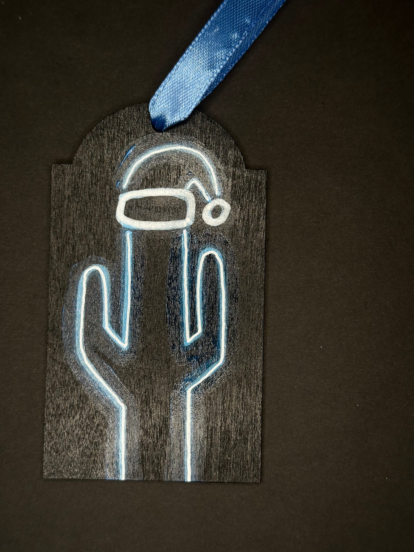 Blue Neon Santa Saguaro Gift Tag Ornament
