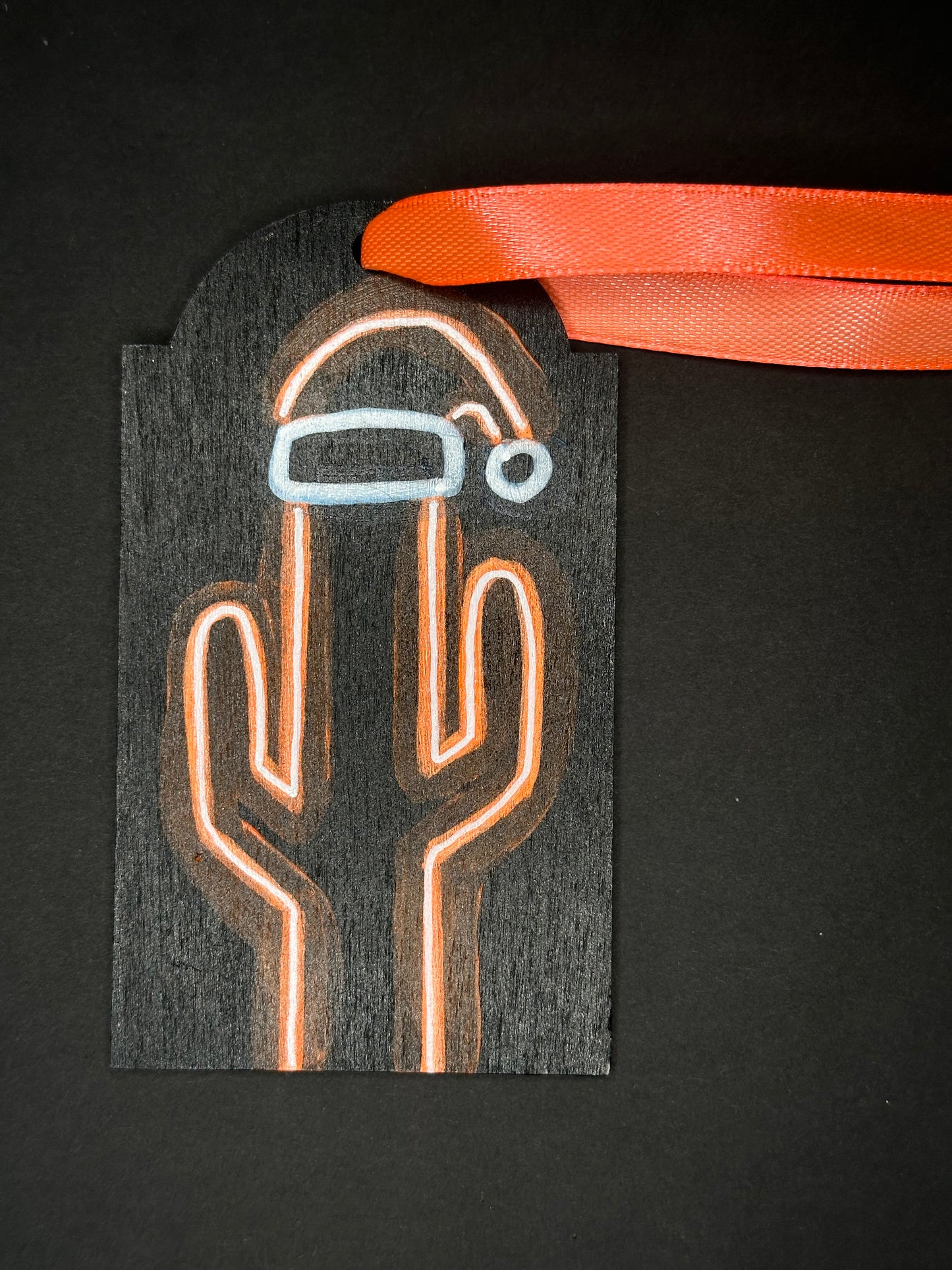 Orange Neon Santa Saguaro Gift Tag Ornament