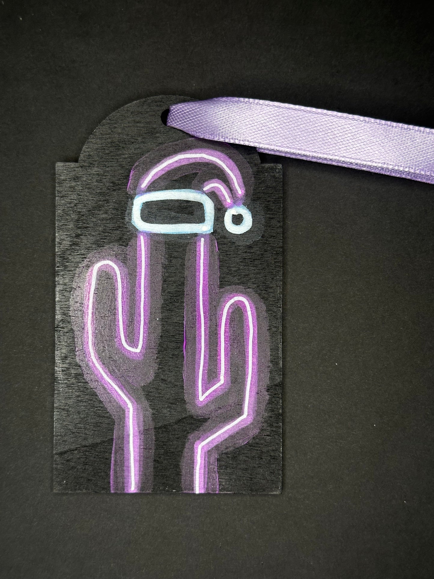 Purple Neon Santa Saguaro Gift Tag Ornament