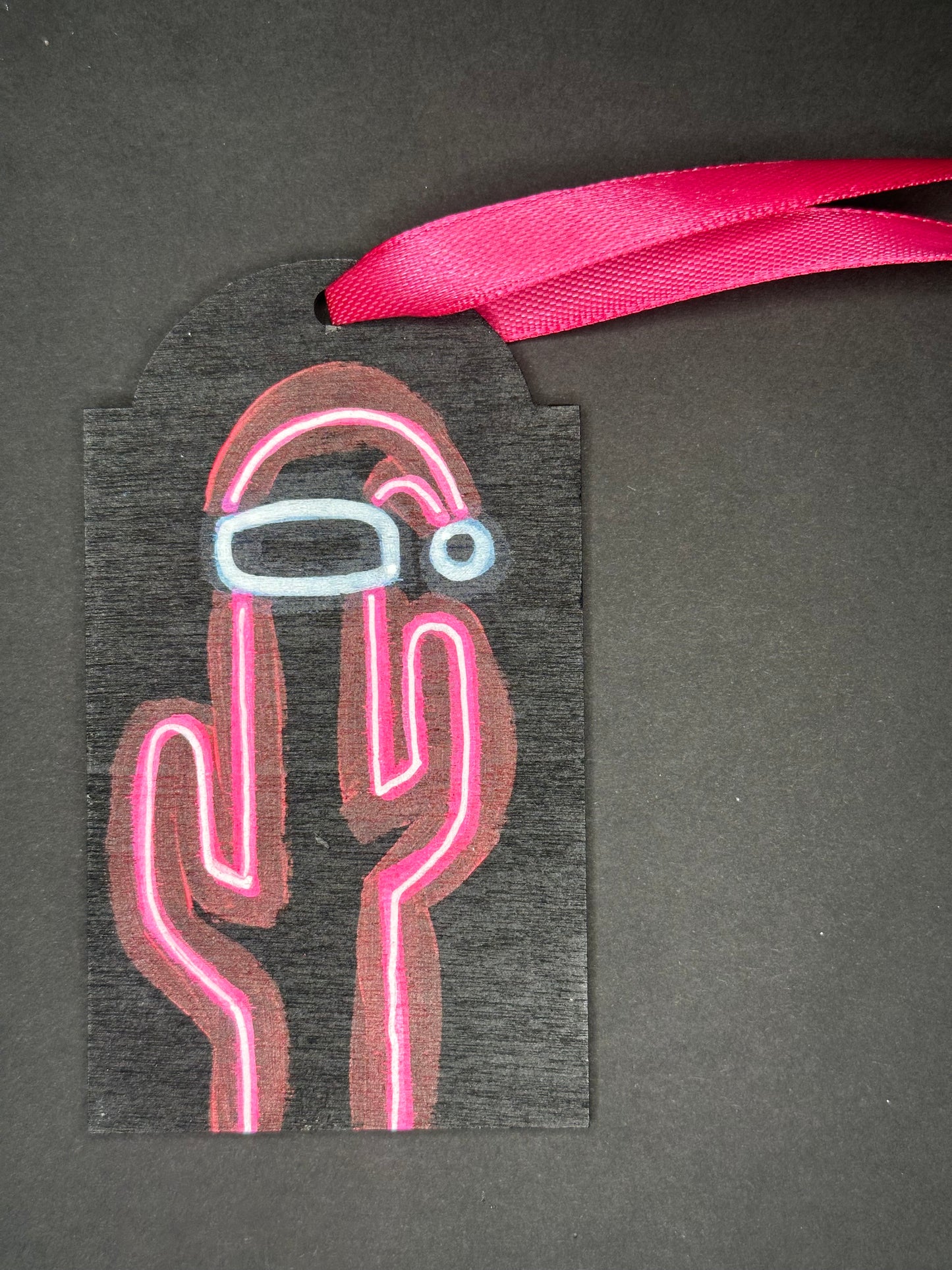 Pink Neon Santa Saguaro Gift Tag Ornament