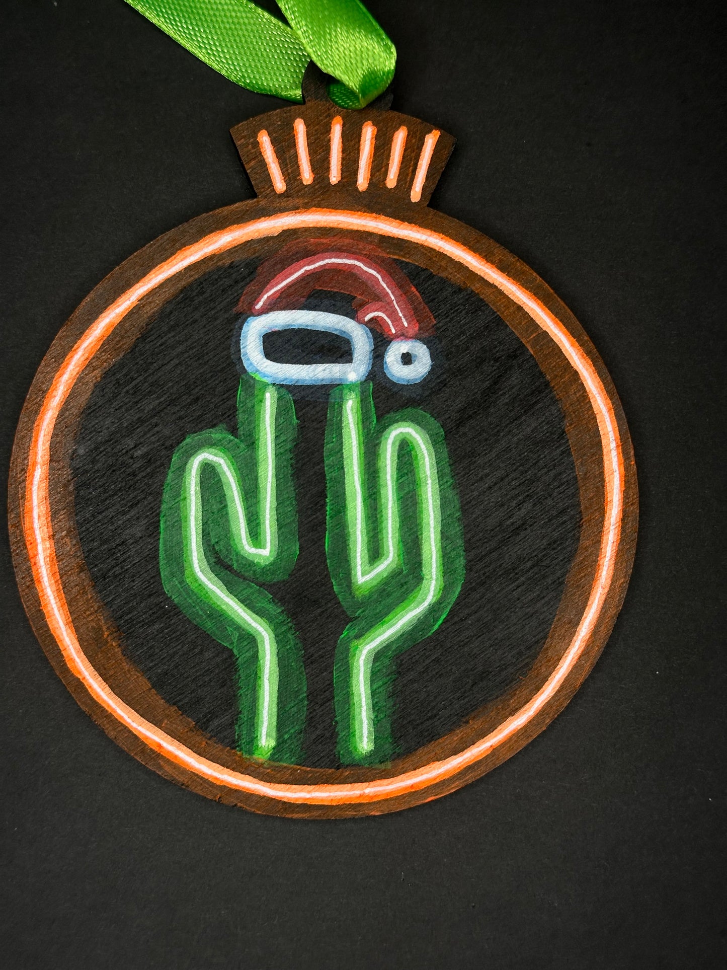 Neon Santa Saguaro Ornament (hat on head)