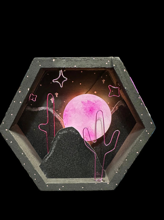 Caja de sombras iluminada "Luna rosa n.º 2"