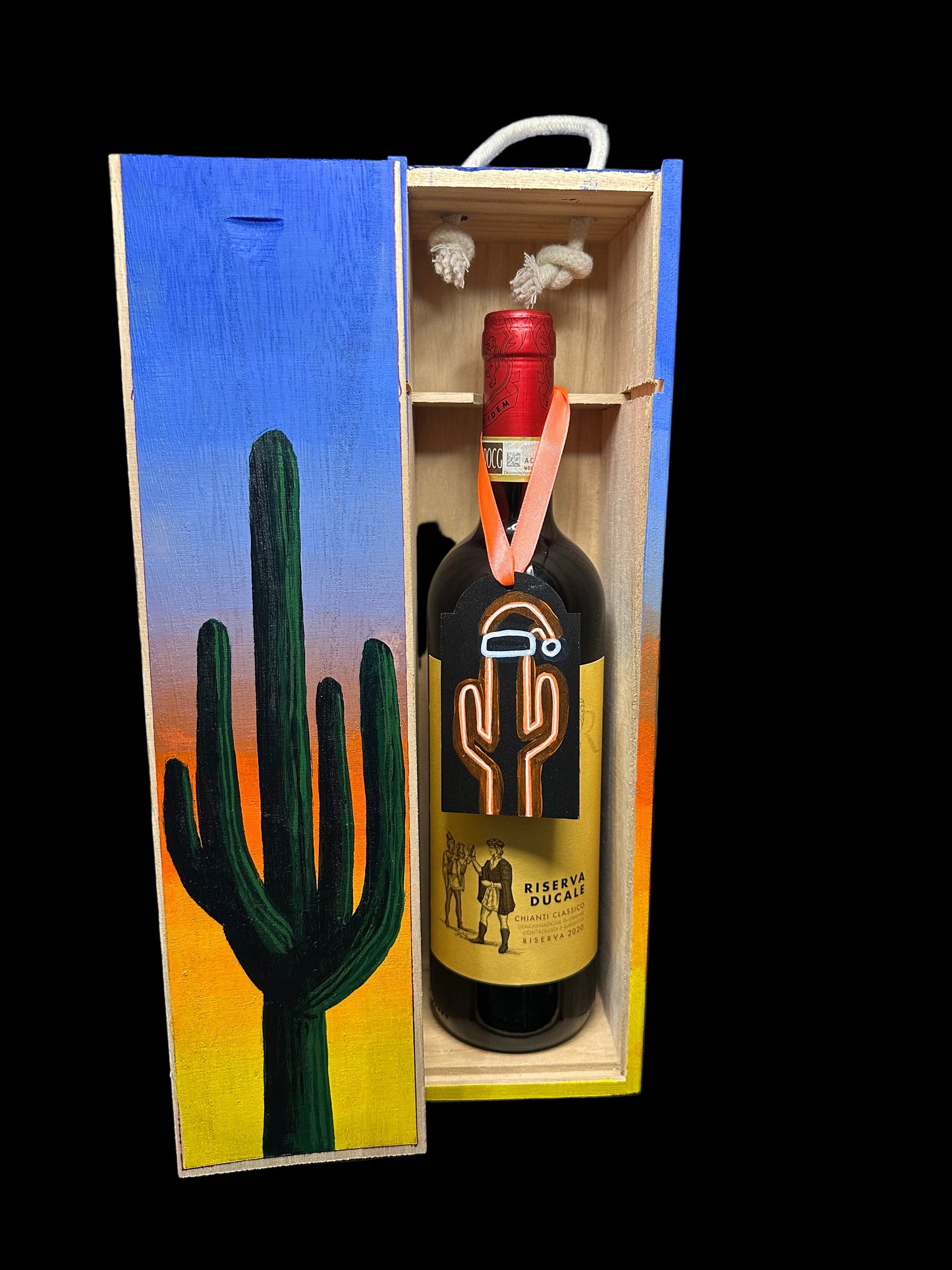 Hand Painted Saguaro Wine Box #2