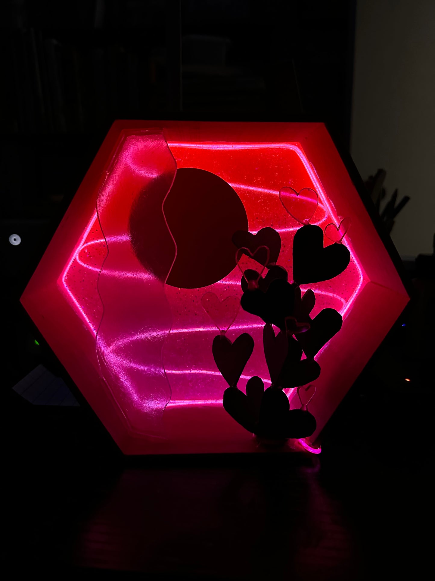 “Prickly Pear Hearts” Illuminated Shadowbox