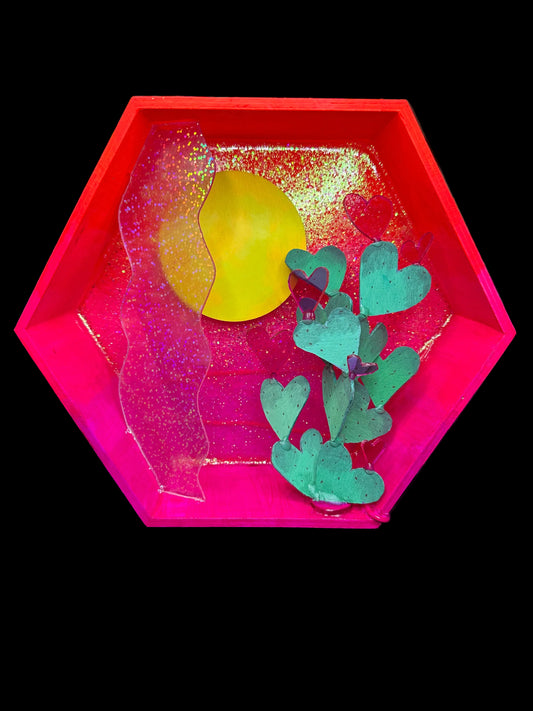 “Prickly Pear Hearts” Illuminated Shadowbox