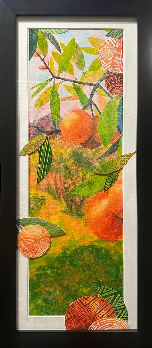 “Orange Grove” Framed Hand Embellished Print 8” x 20”