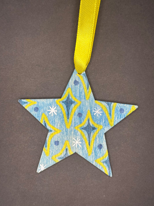 Yellow and Blue Pattern Star Ornament