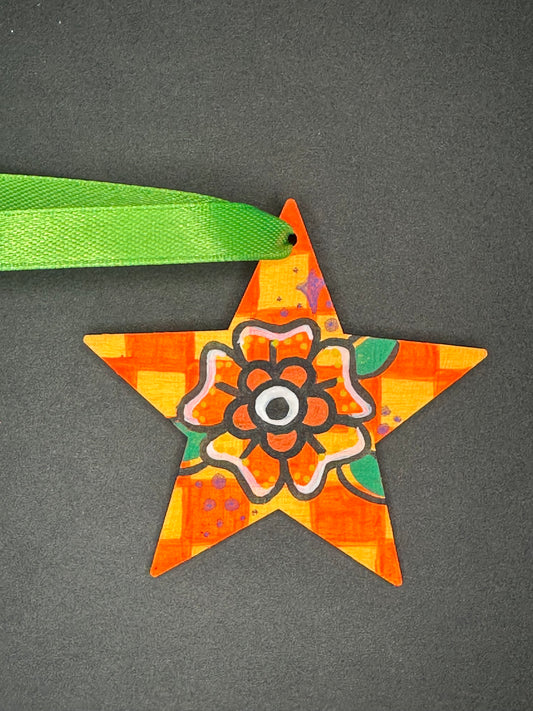 Orange Flower Tattoo Star Ornament