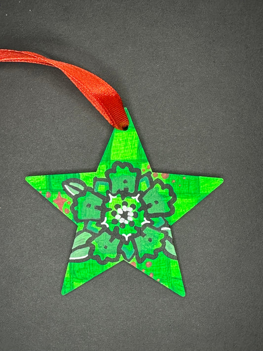 Green Flower Tattoo Star Ornament