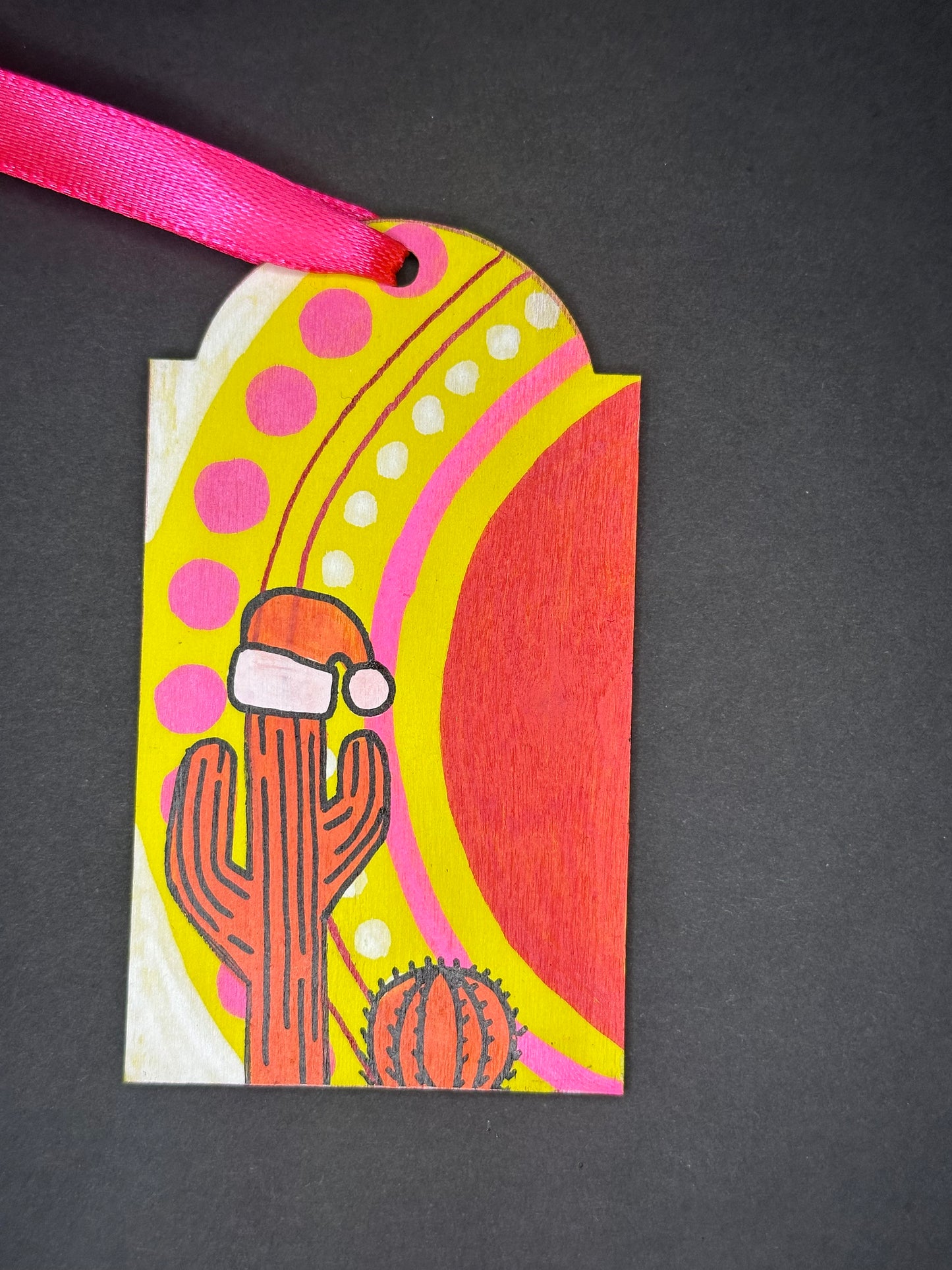 Yellow and Pink Santa Saguaro Gift Tag Ornament
