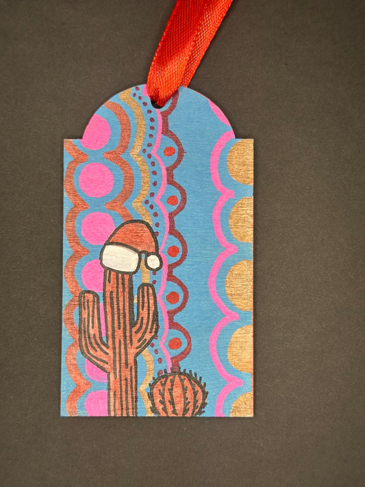 Blue Base Santa Saguaro Gift Tag Ornament