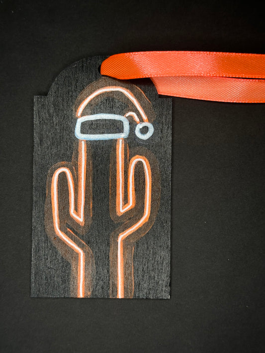 Orange Neon Santa Saguaro Gift Tag Ornament