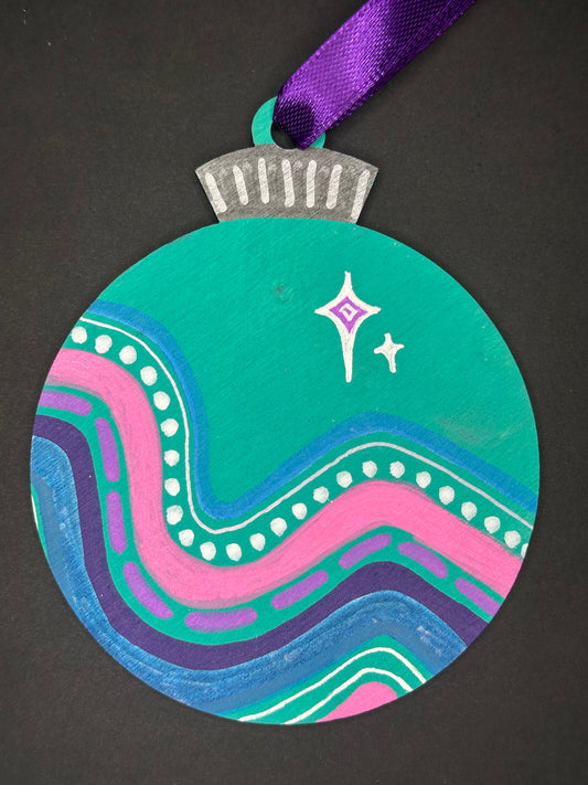 Wavy Turquoise and Pink Ornament