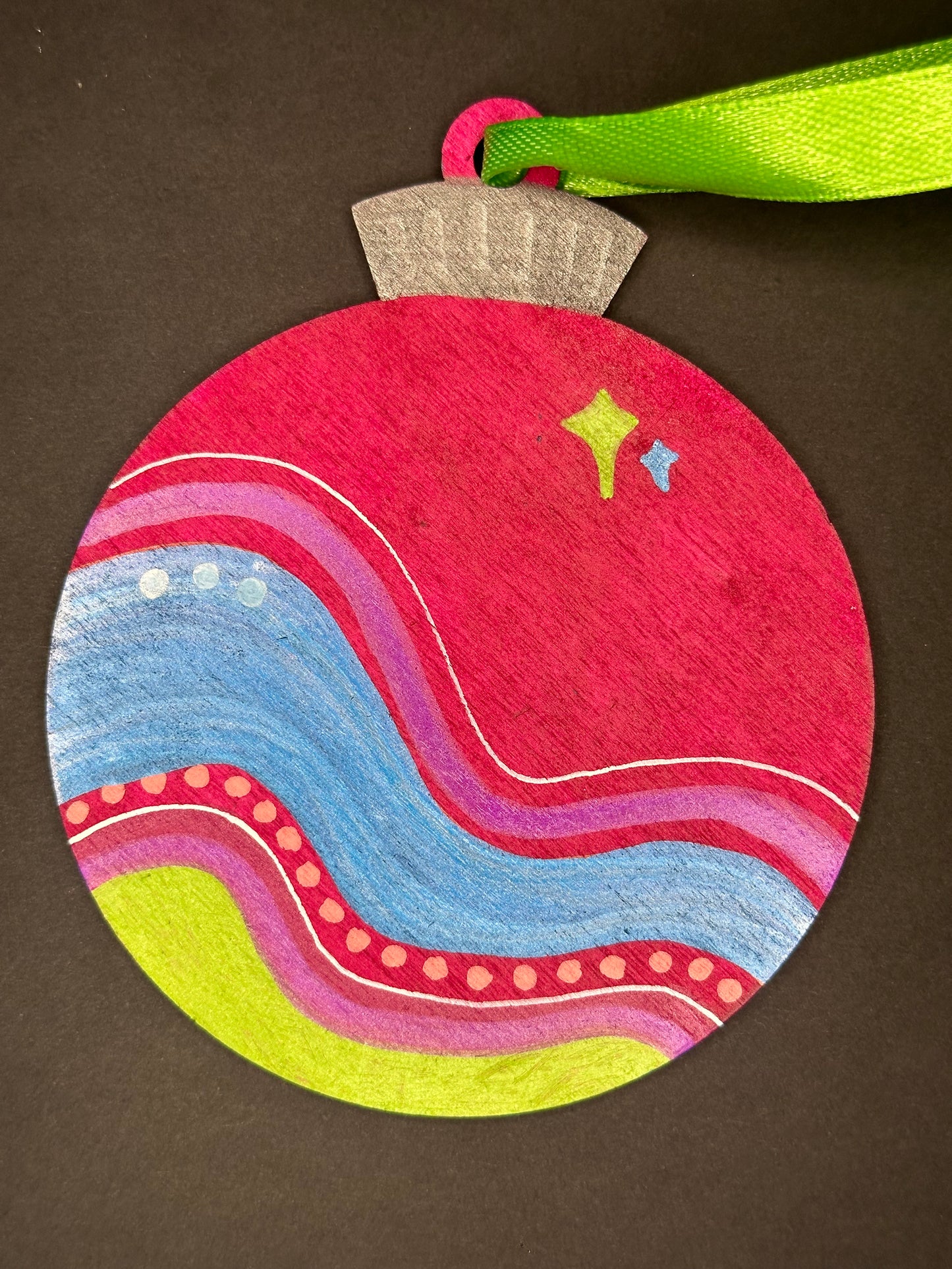 Wavy Wine and Blue Ornament