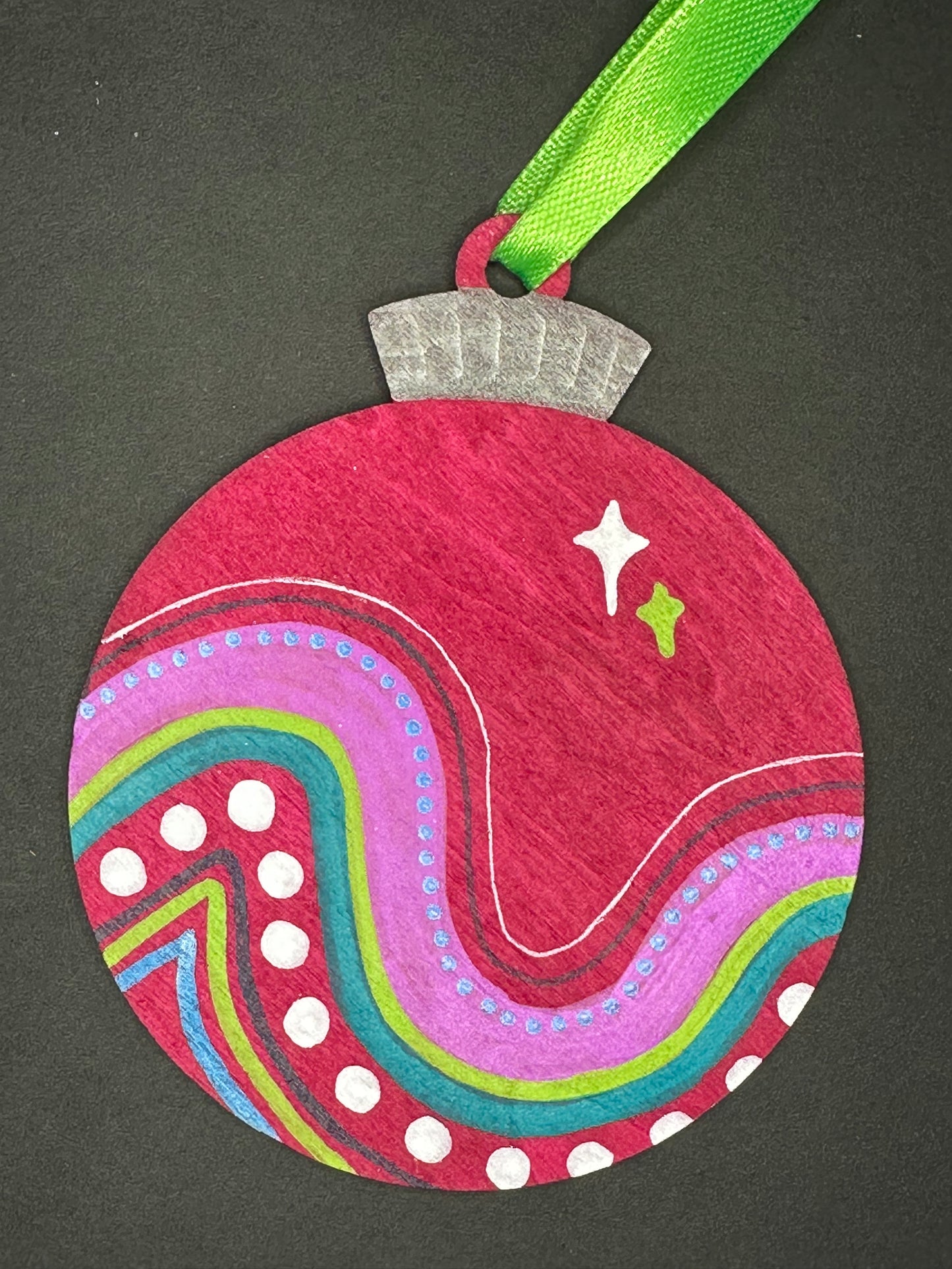 Wavy Wine and Green Ornament